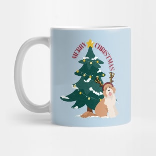 Merry Christmas Tree with Labradoodle Dog with Reindeer Ear Mug